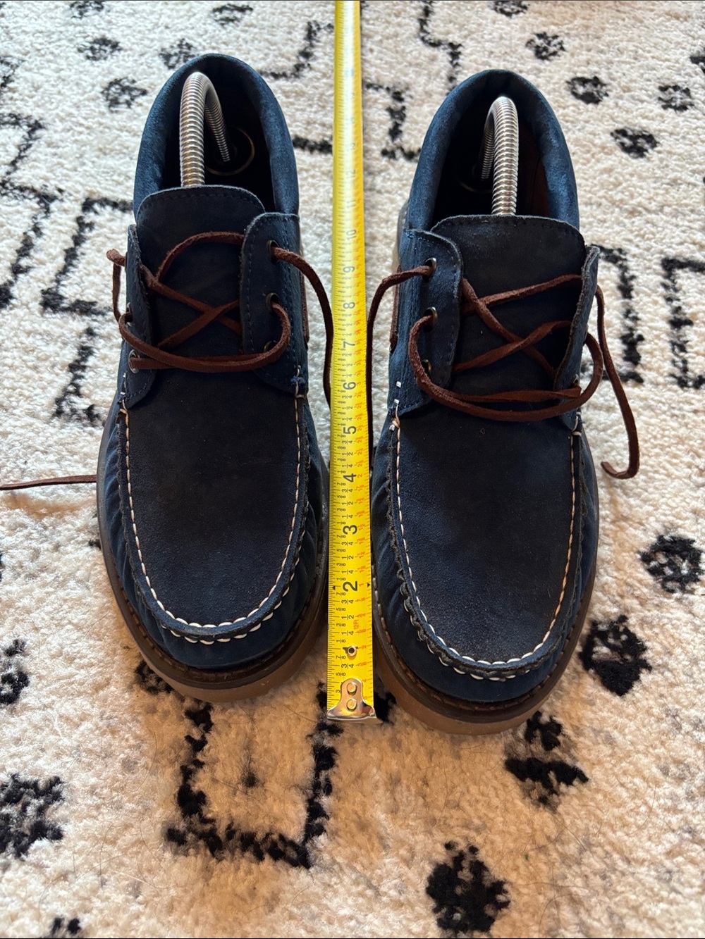 Navy Suede boat shoes with Brown Laces
